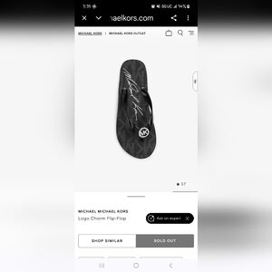 EUC Michael Kors Black Logo Charm Flip Flop with Silver MK Accent Size 6